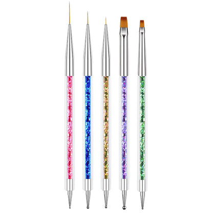 AIBEE Nail Art Brushes, 5pcs Double-Ended Acrylic Nail Brush Including 7/9/11mm Nail Liner Brush Flat Brushes and Nail Dotting Tools for Nail Art Design