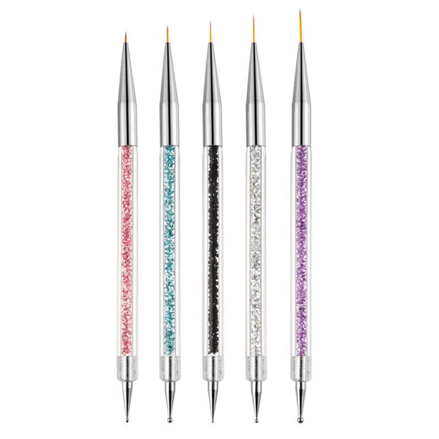 AIBEE Nail Art Brushes, 5pcs Double-Ended Acrylic Nail Brush Set with 5/7/10/12/15mm Nail Liner Brushes and Dotting Pens for French Nails