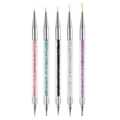 AIBEE Nail Art Brushes, 5pcs Double-Ended Acrylic Nail Brush Set with 5/7/10/12/15mm Nail Liner Brushes and Dotting Pens for French Nails