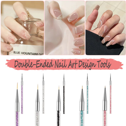 AIBEE Nail Art Brushes, 5pcs Double-Ended Acrylic Nail Brush Set with 5/7/10/12/15mm Nail Liner Brushes and Dotting Pens for French Nails